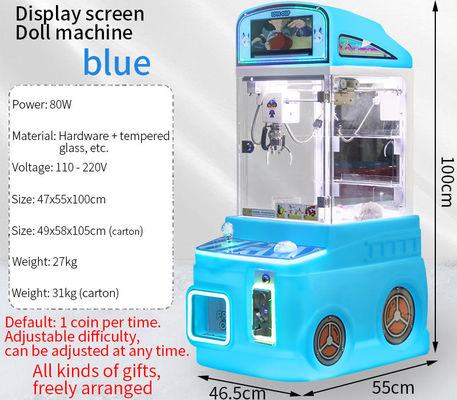 Anzeige Bildschirm ausgestattet Blauer Automatikkabinett Kinder Arcade-Spiel Mini-Klammer-Maschine